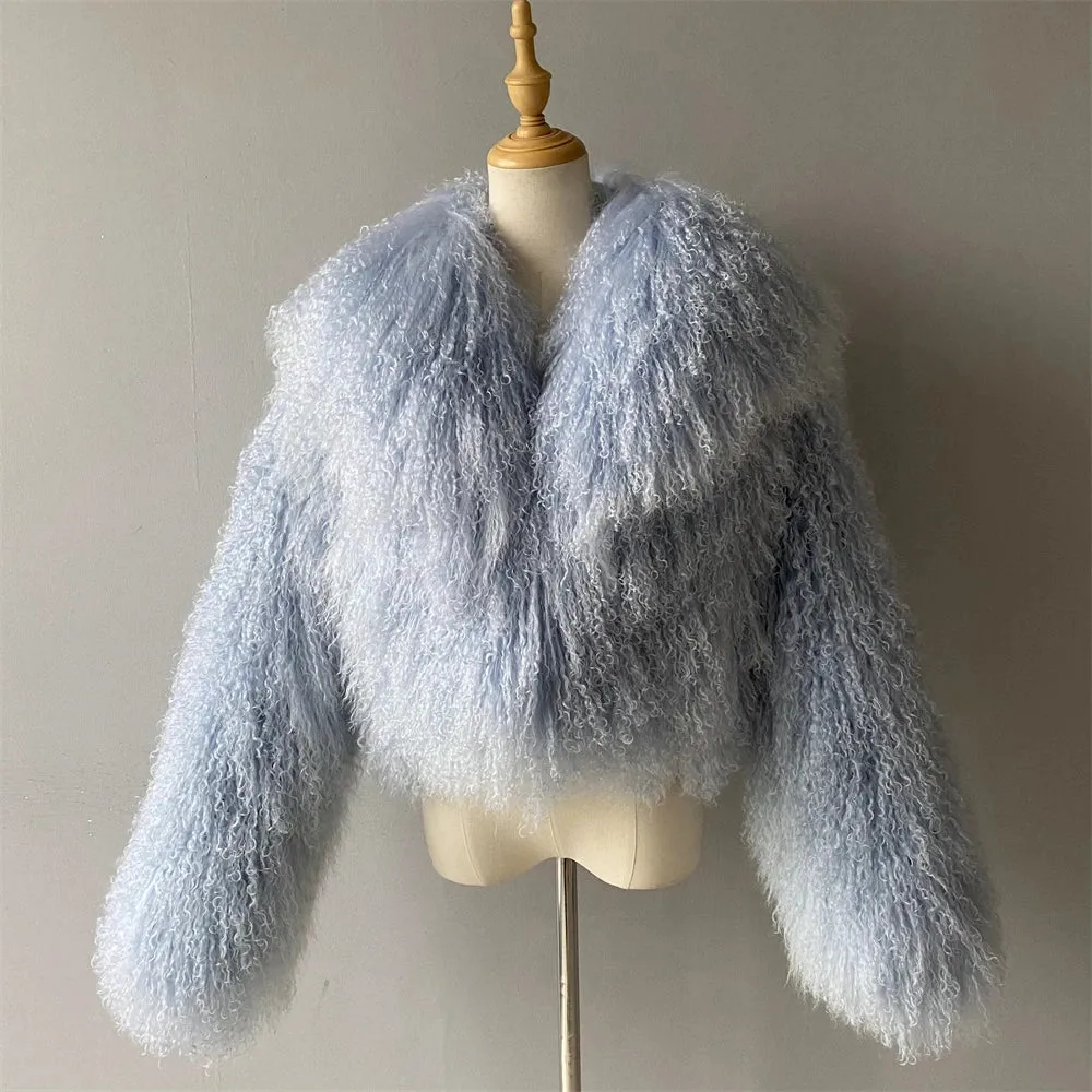 Tibetan Mongolian Lamb Fur Jacket with Collar