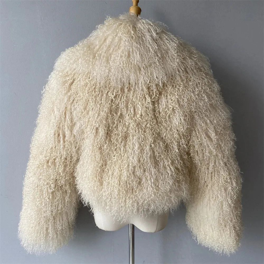 Tibetan Mongolian Lamb Fur Jacket with Collar