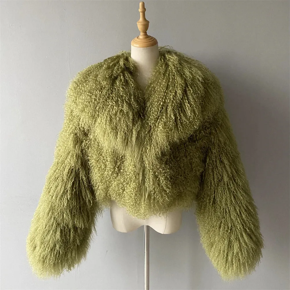 Tibetan Mongolian Lamb Fur Jacket with Collar