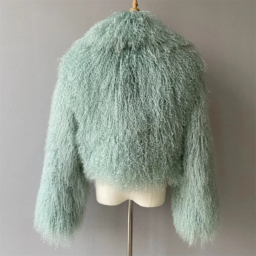 Tibetan Mongolian Lamb Fur Jacket with Collar