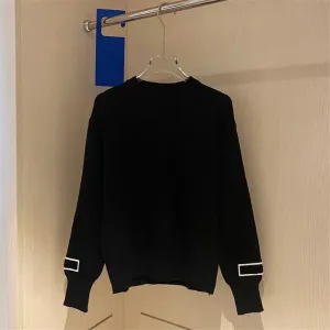 Top Quality Autumn Winter Women's Knitted Sweater O-Neck Sweatshirts with Letters for Women Hip Hop Hoodies Black White 2Colors 70913E