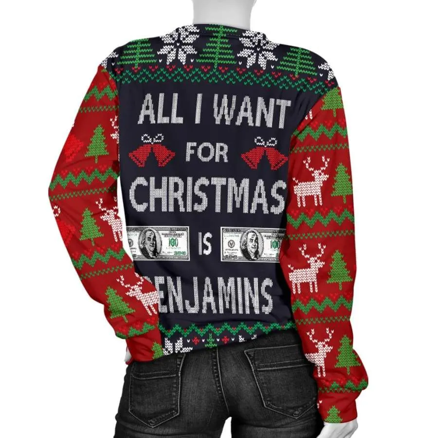 Ugly Christmas Sweater "All I Want is Benjamins" Mens Womens|Christmas Gift