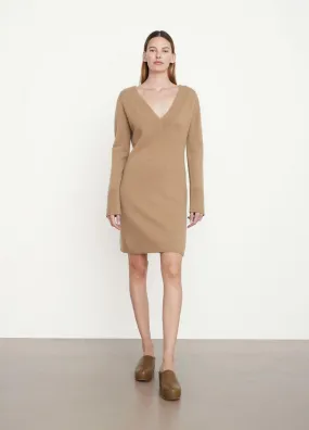 V-Neck Dress Sweater Dress in Sand Shell