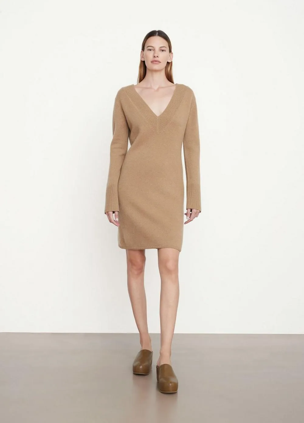 V-Neck Dress Sweater Dress in Sand Shell