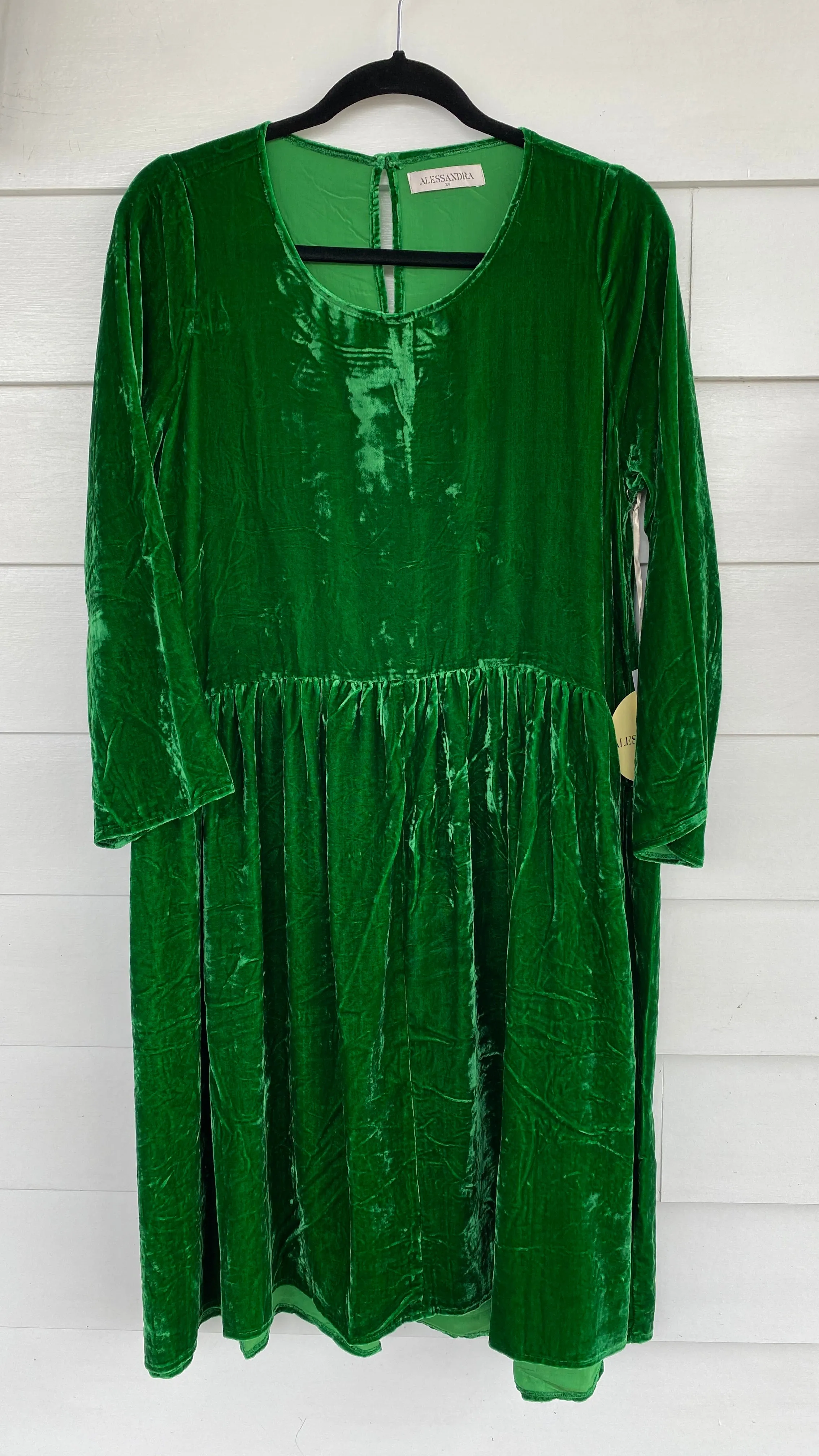 Velvet Babydoll Dress in Emerald