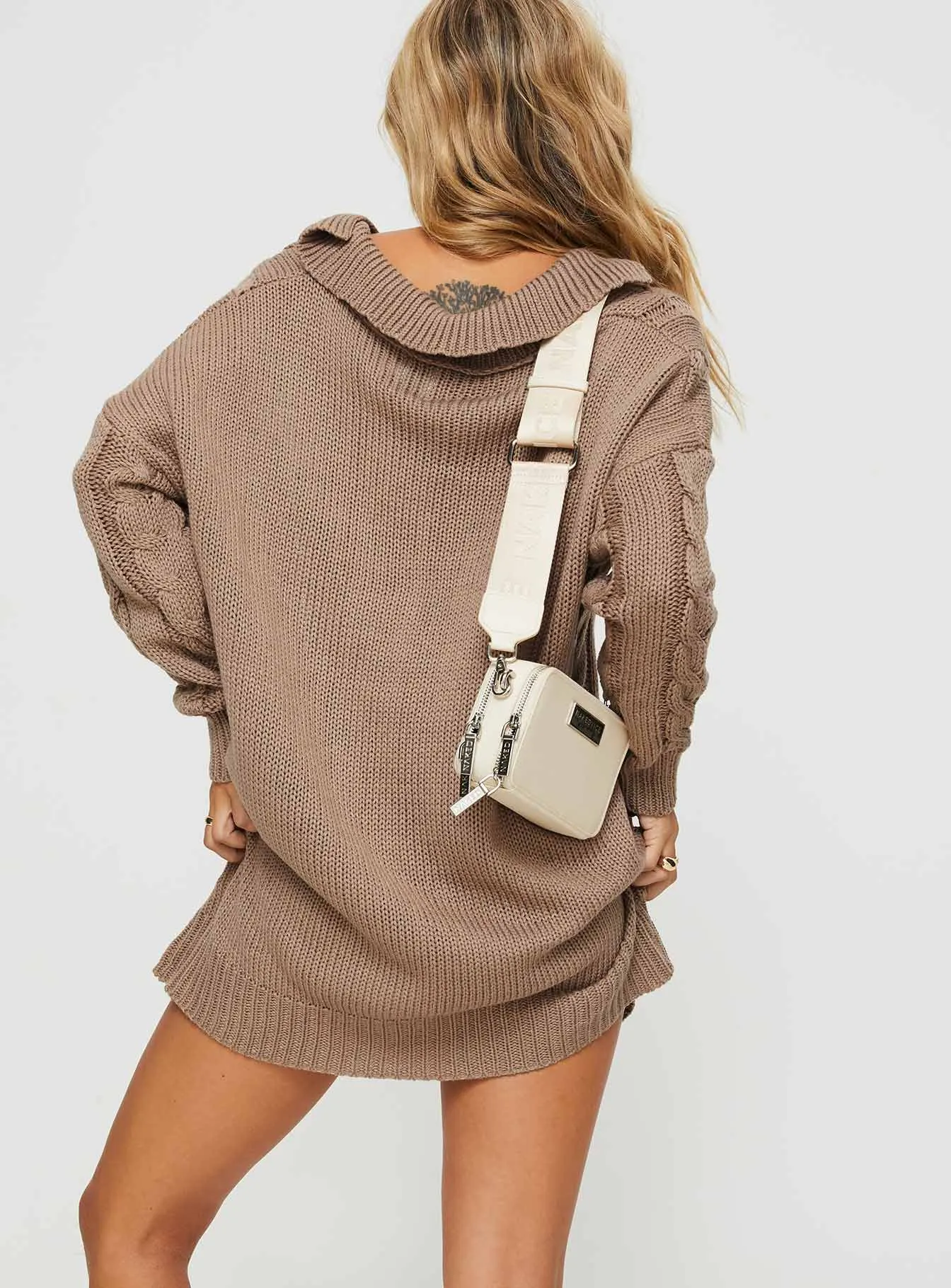 Verno Cable Knit Sweater Dress Oatmeal