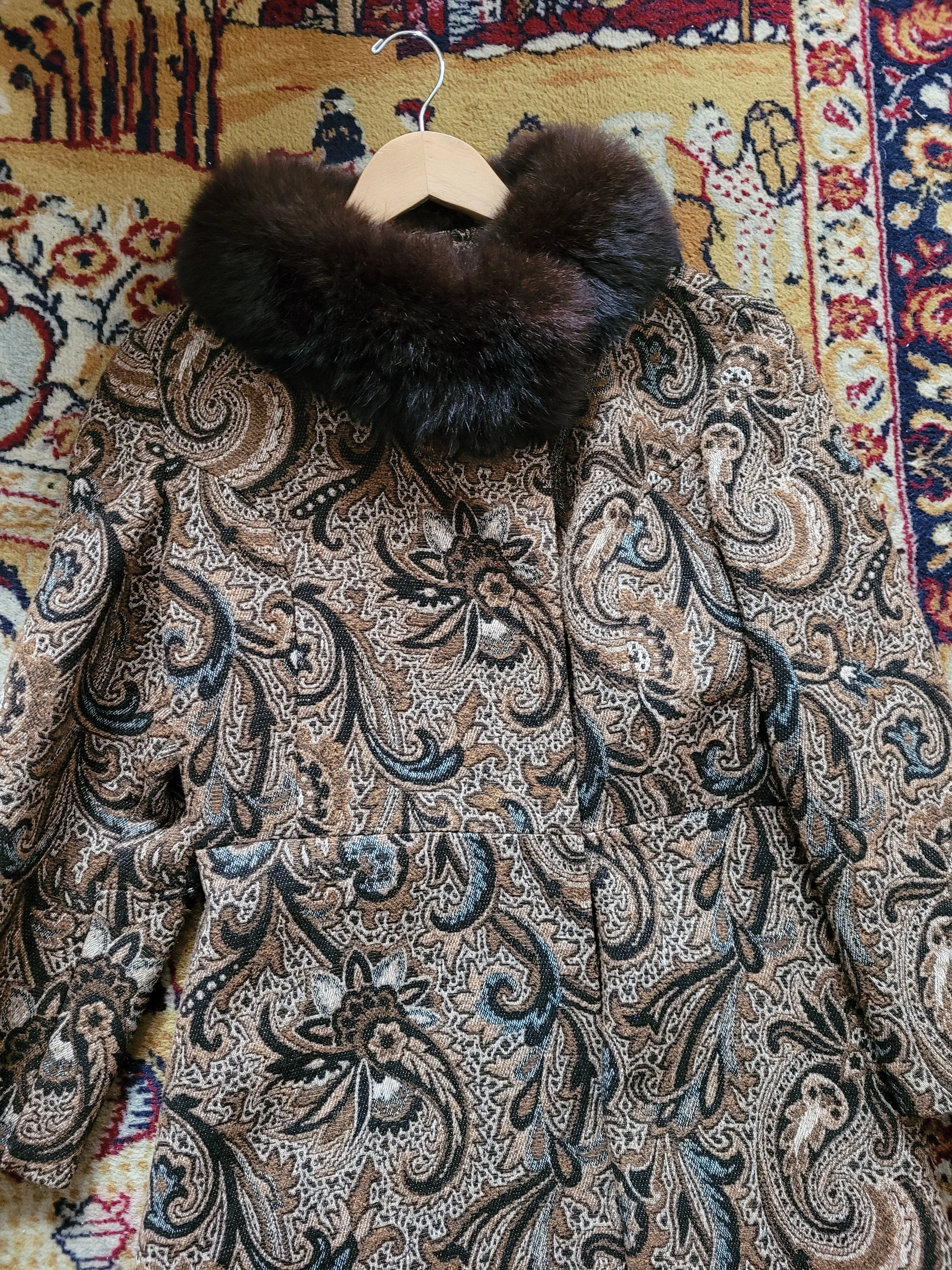 Vintage Brown Paisley Rabbit Coat