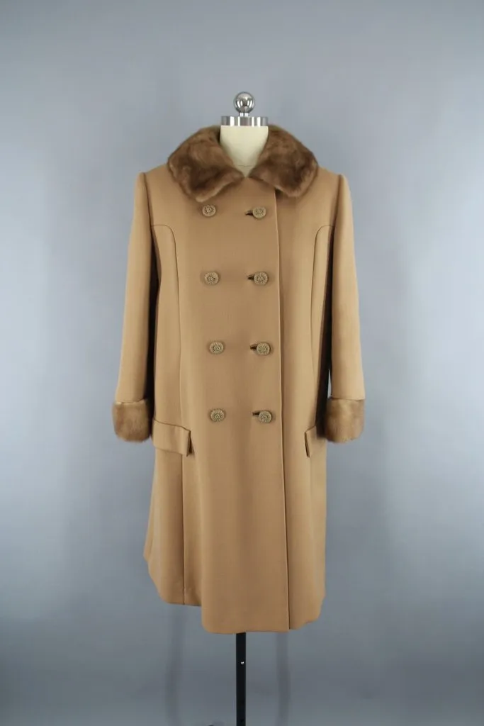 Vintage Caramel Brown Coat with Fur Trim