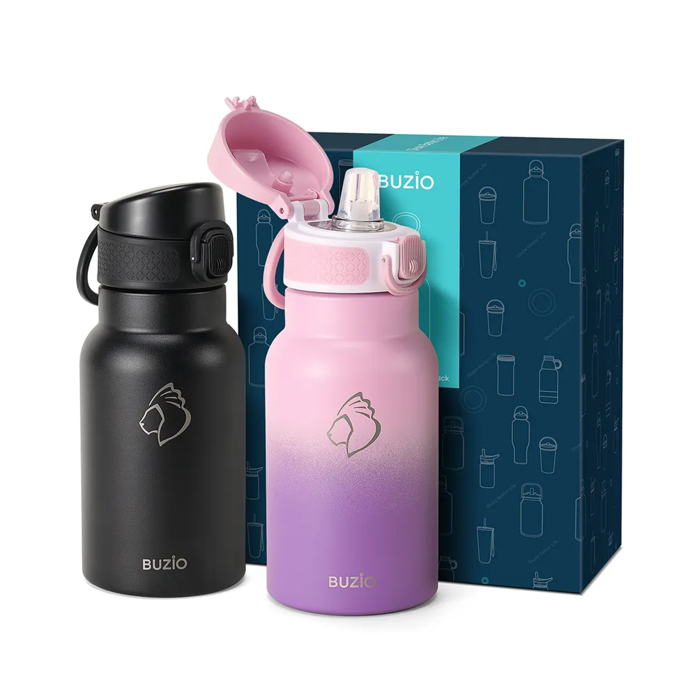 Water Bottle with Push Button Silicone Straw Lid | 12oz - 32oz