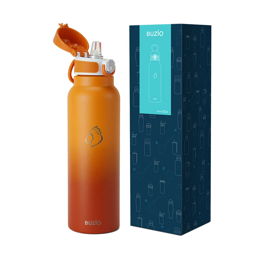 Water Bottle with Push Button Silicone Straw Lid | 12oz - 32oz