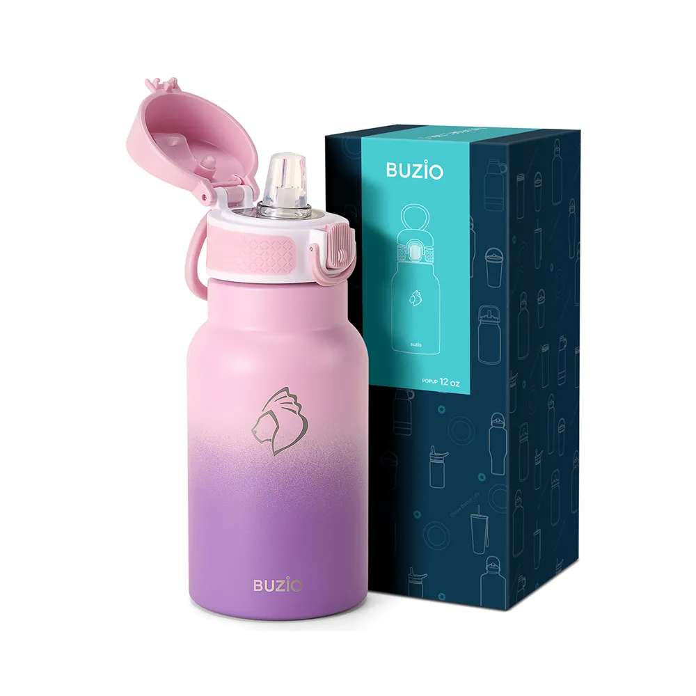 Water Bottle with Push Button Silicone Straw Lid | 12oz - 32oz