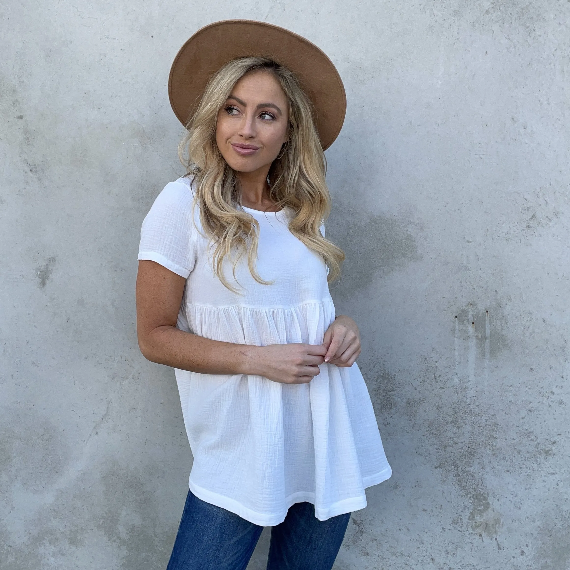 White Cotton Babydoll Tunic Top