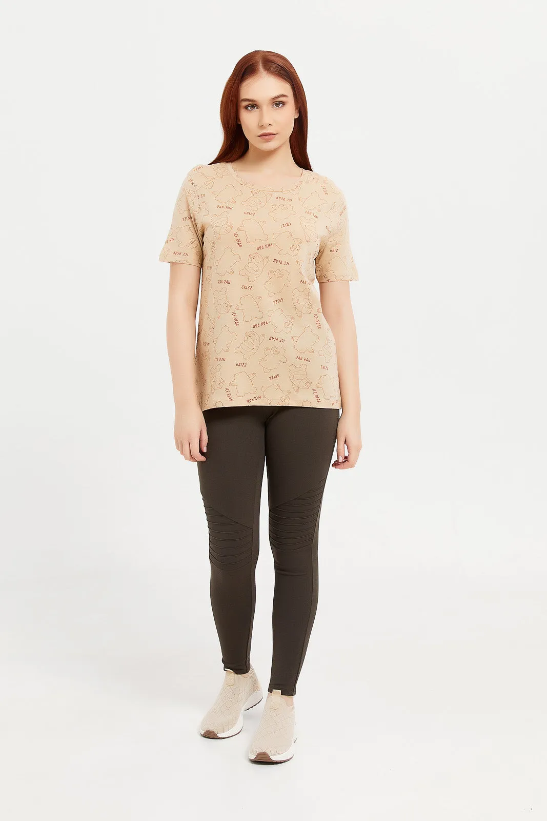 Women Beige Bears Printed T-Shirt