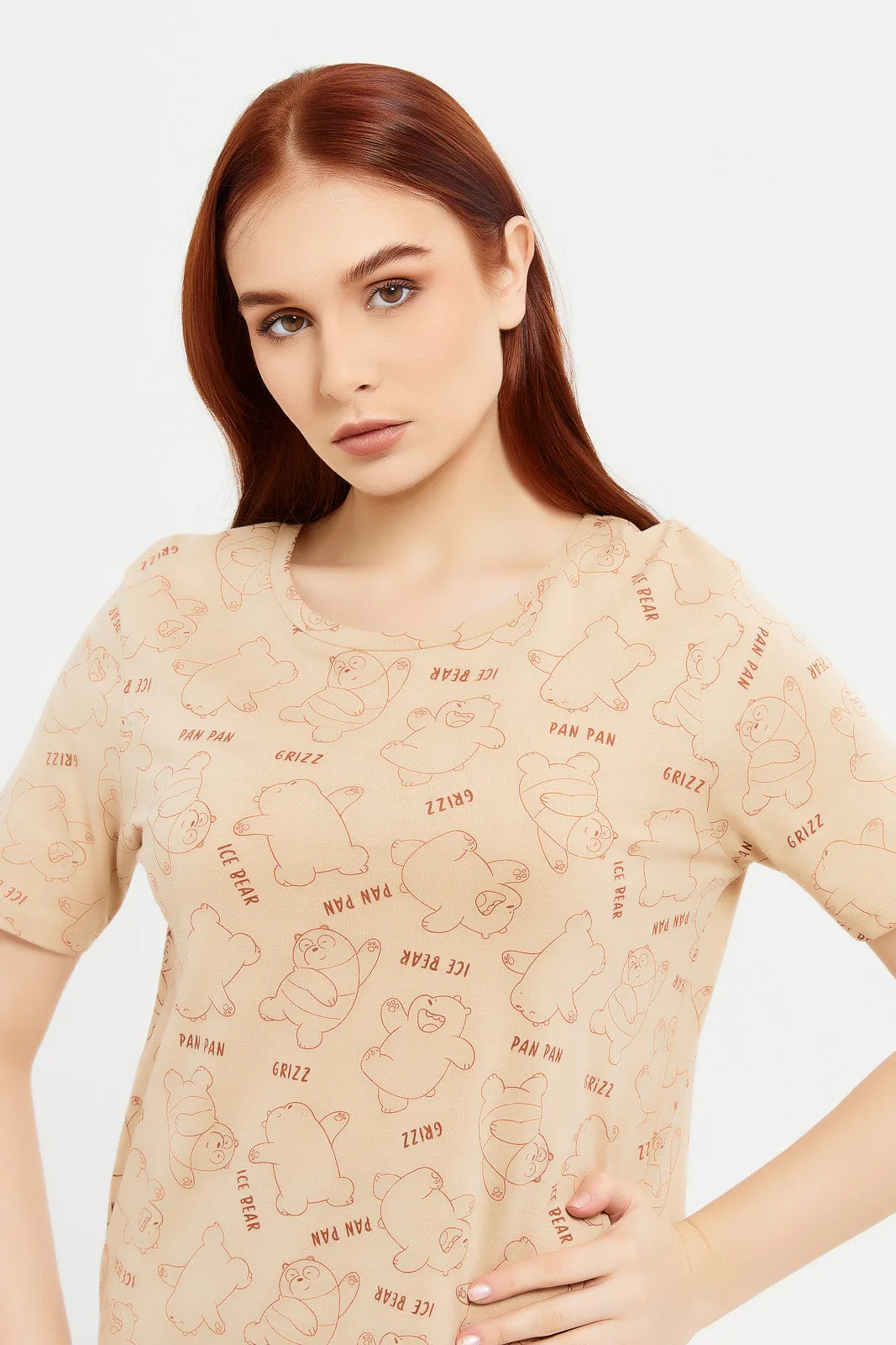 Women Beige Bears Printed T-Shirt