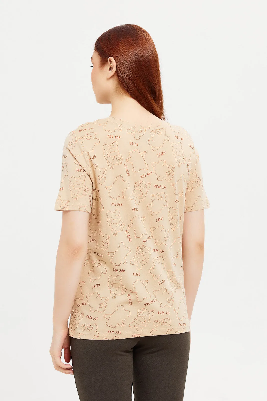 Women Beige Bears Printed T-Shirt