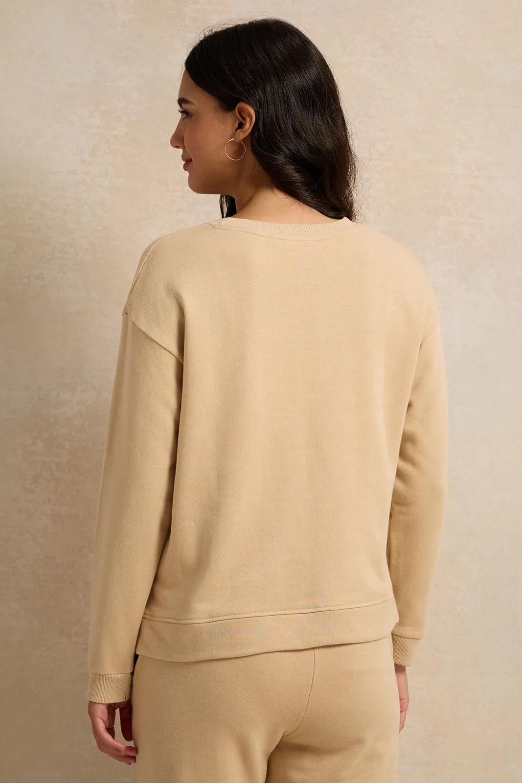 Women Beige Cut And Sew Sweatshirt