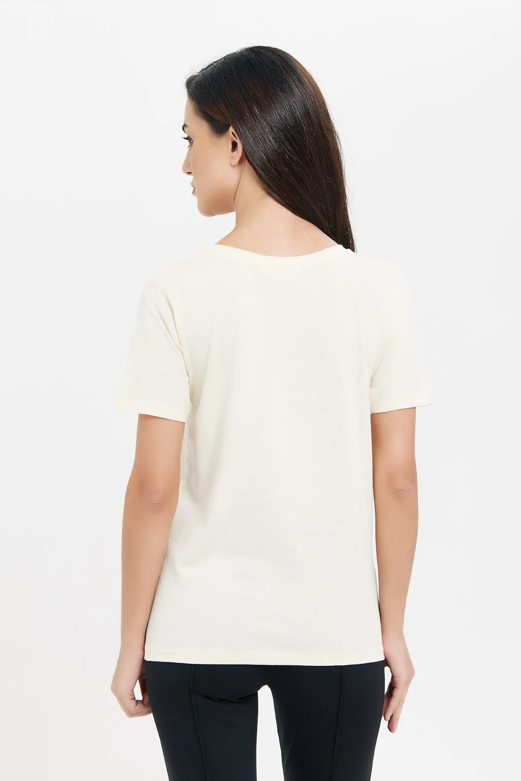 Women Beige Embellished T-Shirt