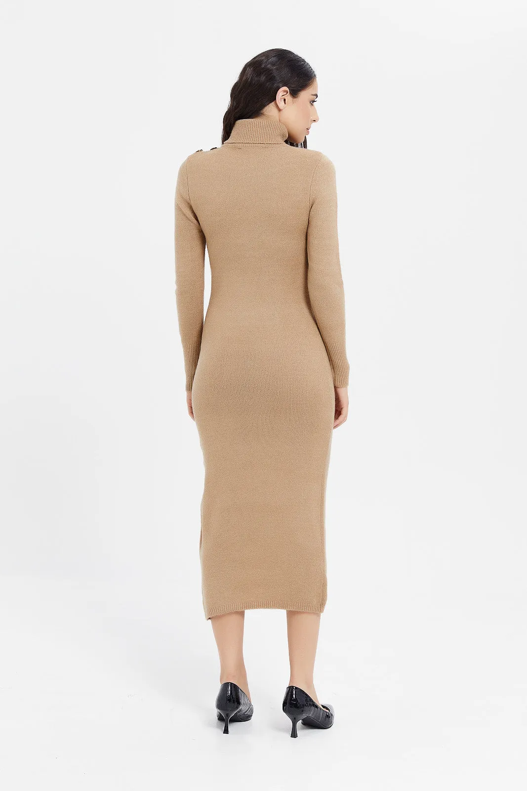 Women Beige Sweater Dress