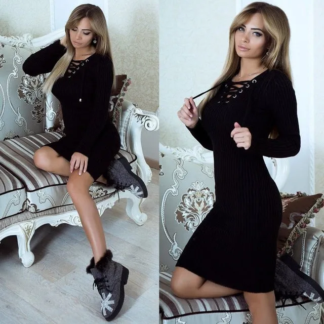 Women Thin Sweater Casual  Knitted Party Dress