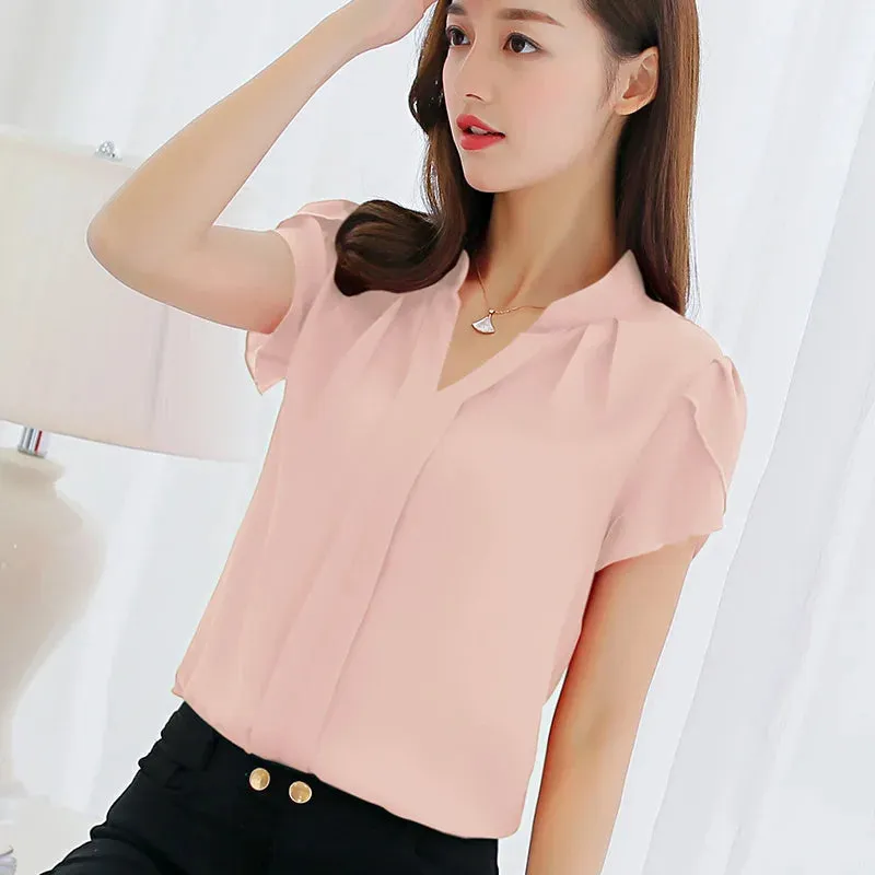 Women Tops And Blouses Women Summer Shirts Chiffon Blusas Femininas OL Short White Blouse Ladies Clothes Mujer De Moda 2024