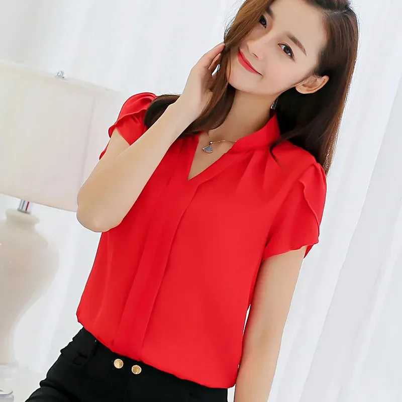 Women Tops And Blouses Women Summer Shirts Chiffon Blusas Femininas OL Short White Blouse Ladies Clothes Mujer De Moda 2024