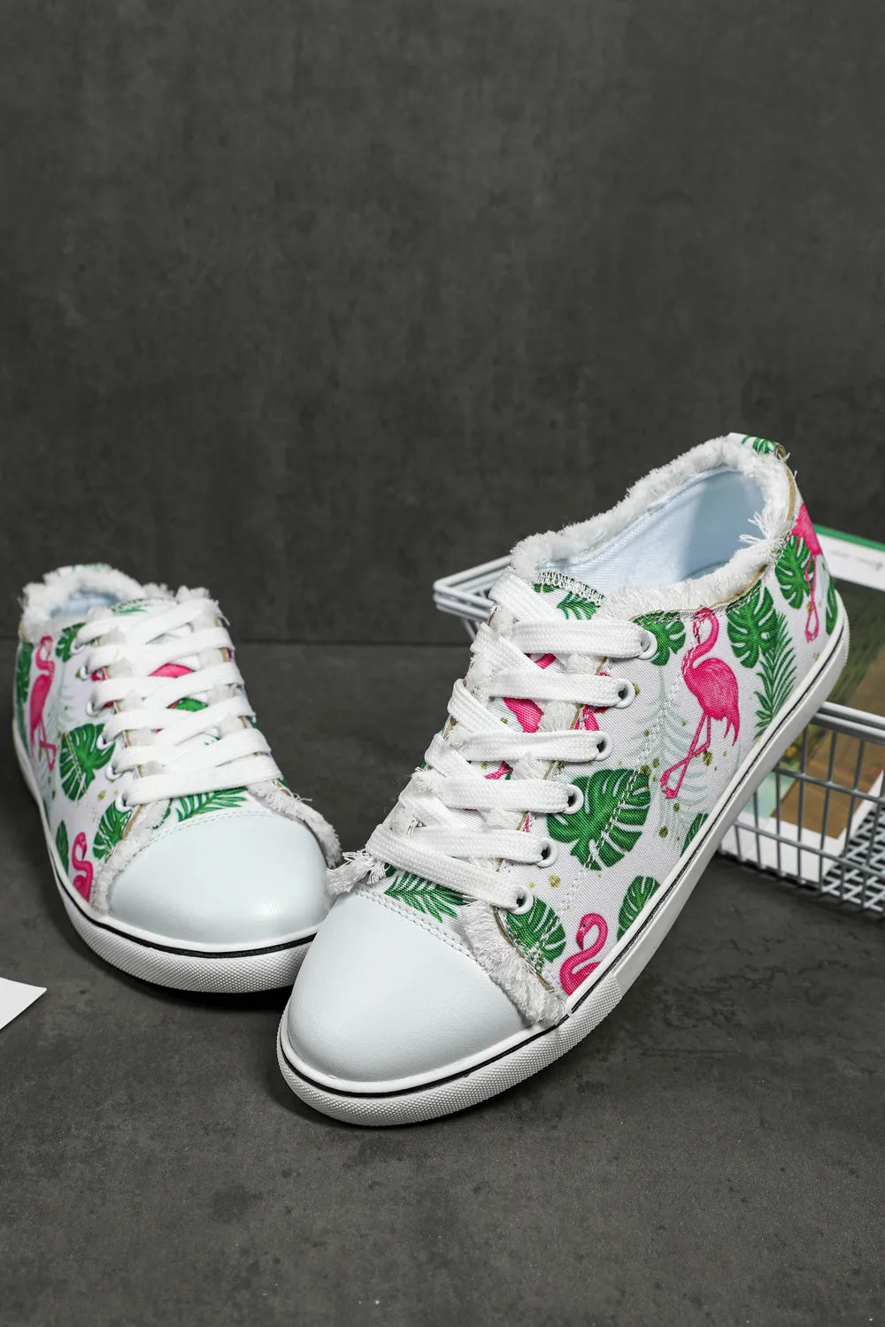 Women's Fresh Flamingo Print  Canvas Shoes Lace Up Sneakers