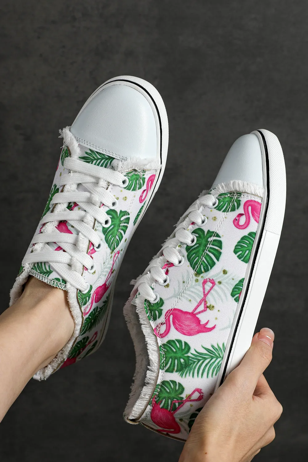 Women's Fresh Flamingo Print  Canvas Shoes Lace Up Sneakers