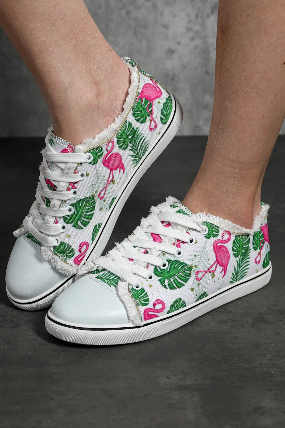 Women's Fresh Flamingo Print  Canvas Shoes Lace Up Sneakers