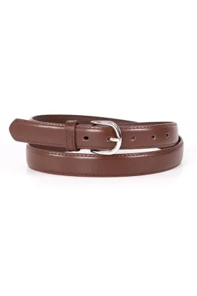 Women's Silver Buckle Skinny Belt (Brown)