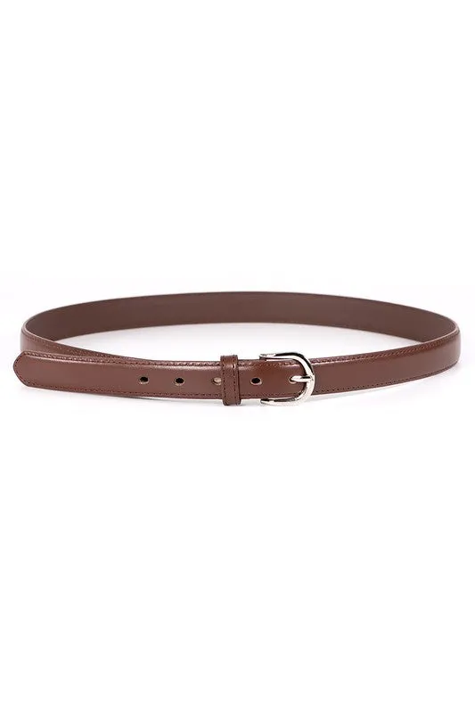 Women's Silver Buckle Skinny Belt (Brown)