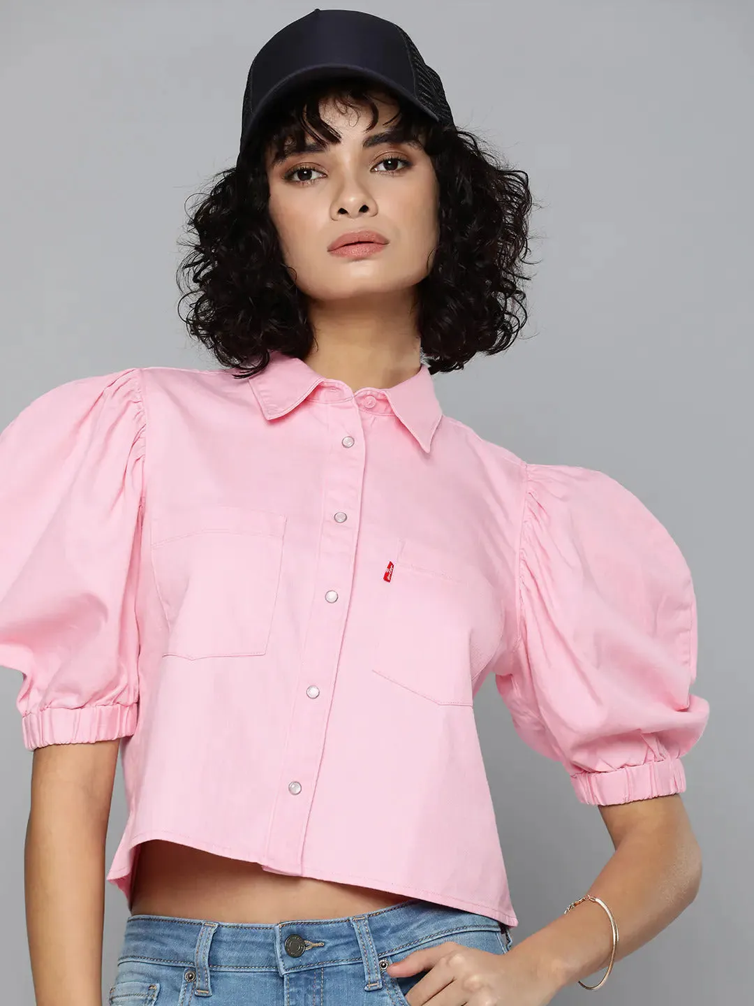 Women's Solid Pink Collar Nack Top