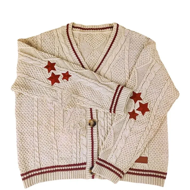 Women's Sweaters Knits Tees Star Embroidery Loose Cardigans Women Y2K Vintage  Autumn Tay Single Breasted Long Sleeve Top Coats Ladies Knitted 230922