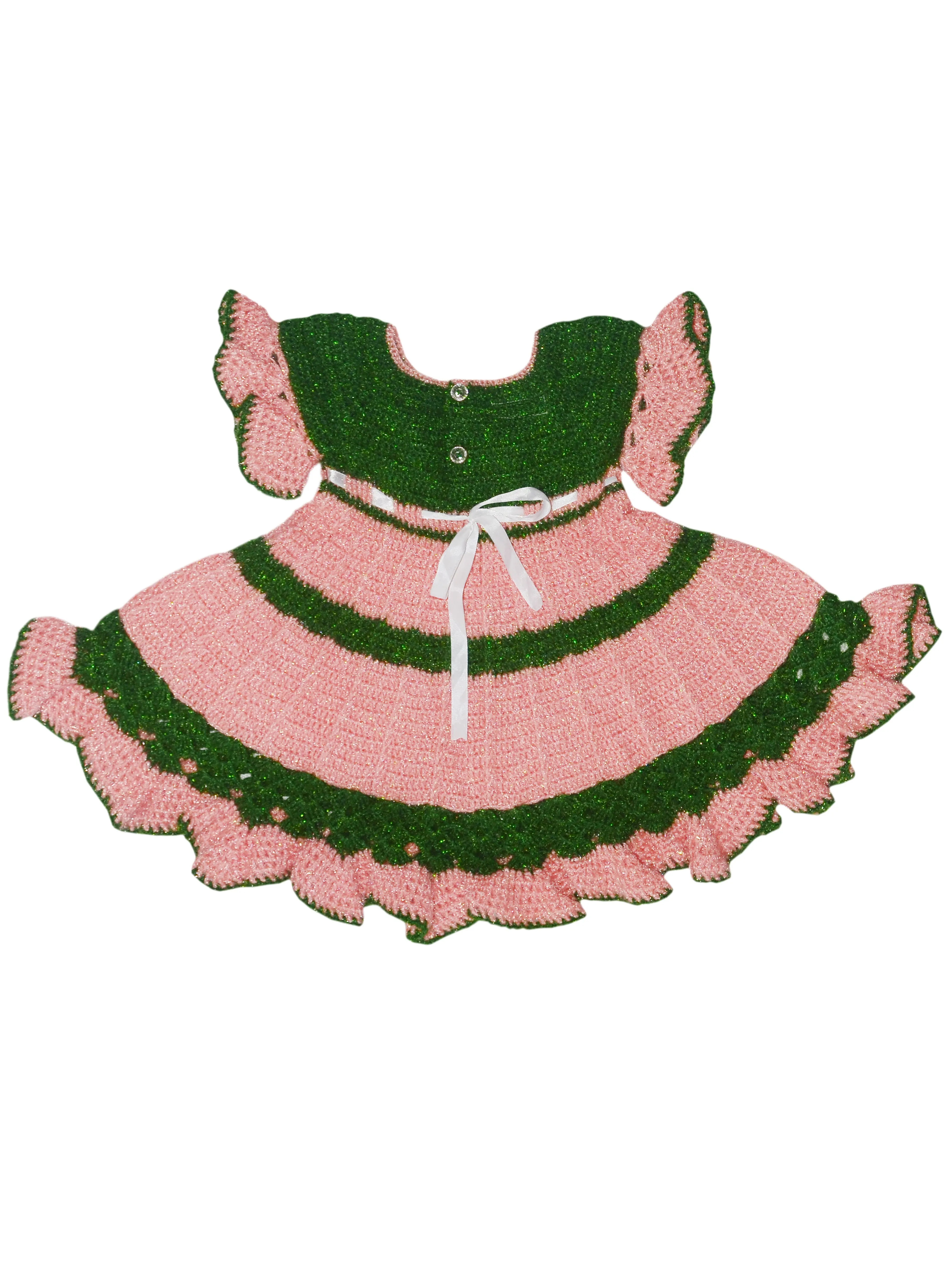 Woolen Handmade Beautiful Frock Design For 3-5 Year Baby Girls with caps- Lavender & Green