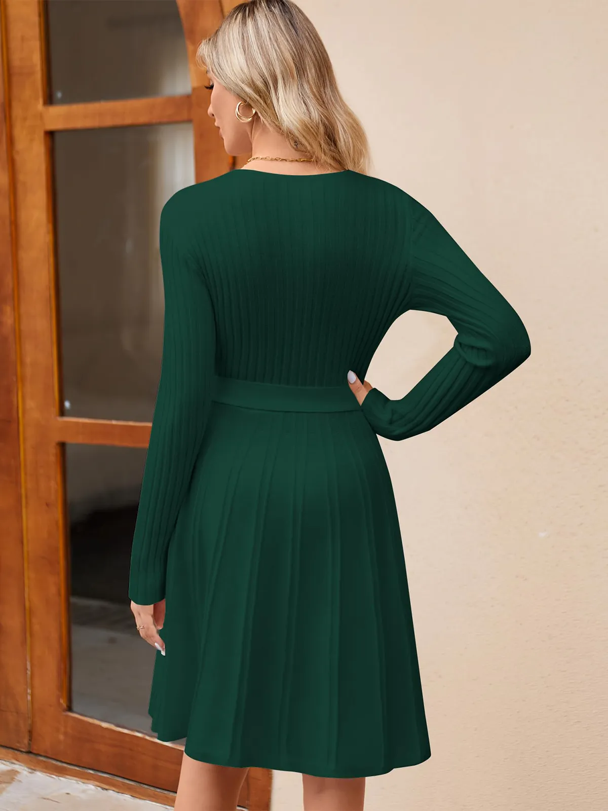 Wrap V-Neck Knit Dress