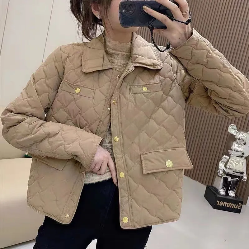 Xiaoxiangfeng light down cotton-padded clothes women's short 2023 new small cotton-padded clothes rhombus cotton-padded jacket winter coat