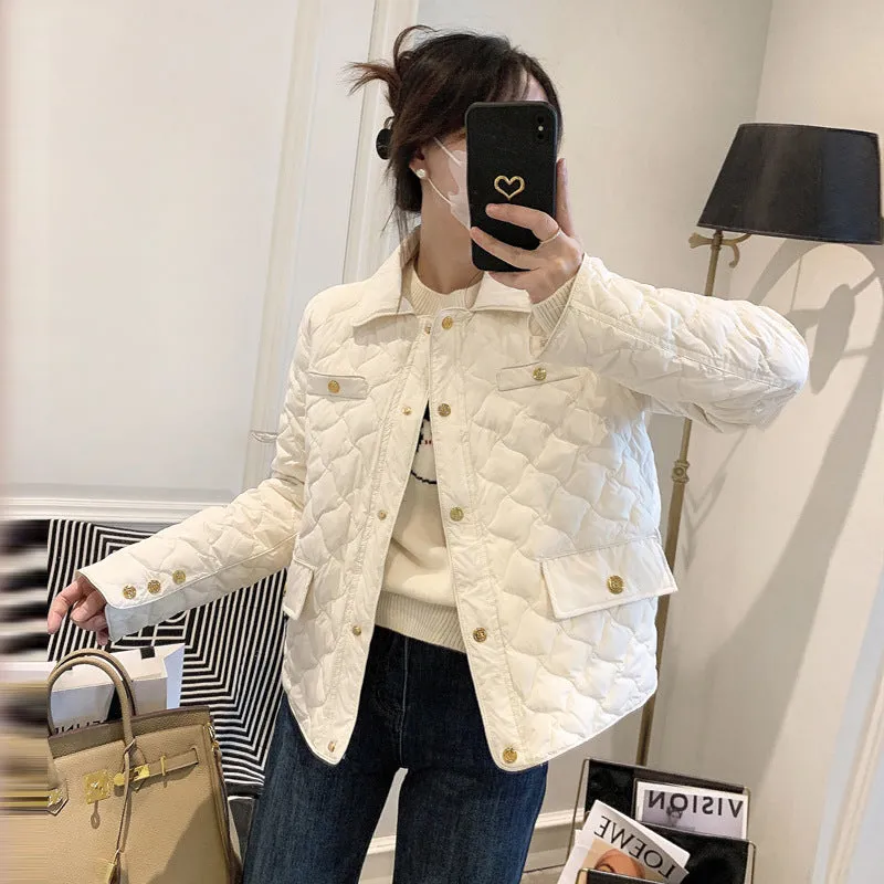 Xiaoxiangfeng light down cotton-padded clothes women's short 2023 new small cotton-padded clothes rhombus cotton-padded jacket winter coat