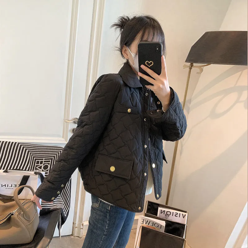 Xiaoxiangfeng light down cotton-padded clothes women's short 2023 new small cotton-padded clothes rhombus cotton-padded jacket winter coat