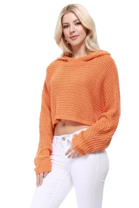 YEMAK Women Bat Wing Sleeve Crop Waffle Knit Summer Hoodie Top KC007 (S/M-M/L)